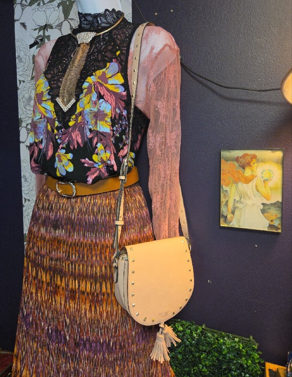 Lil Blush Pink Studded Saddle Bag With Tassels By Victoria Secret